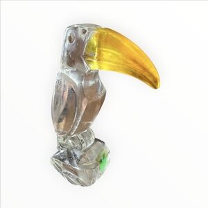 Toucan Bird Figurine, Clear And Yellow. Unique